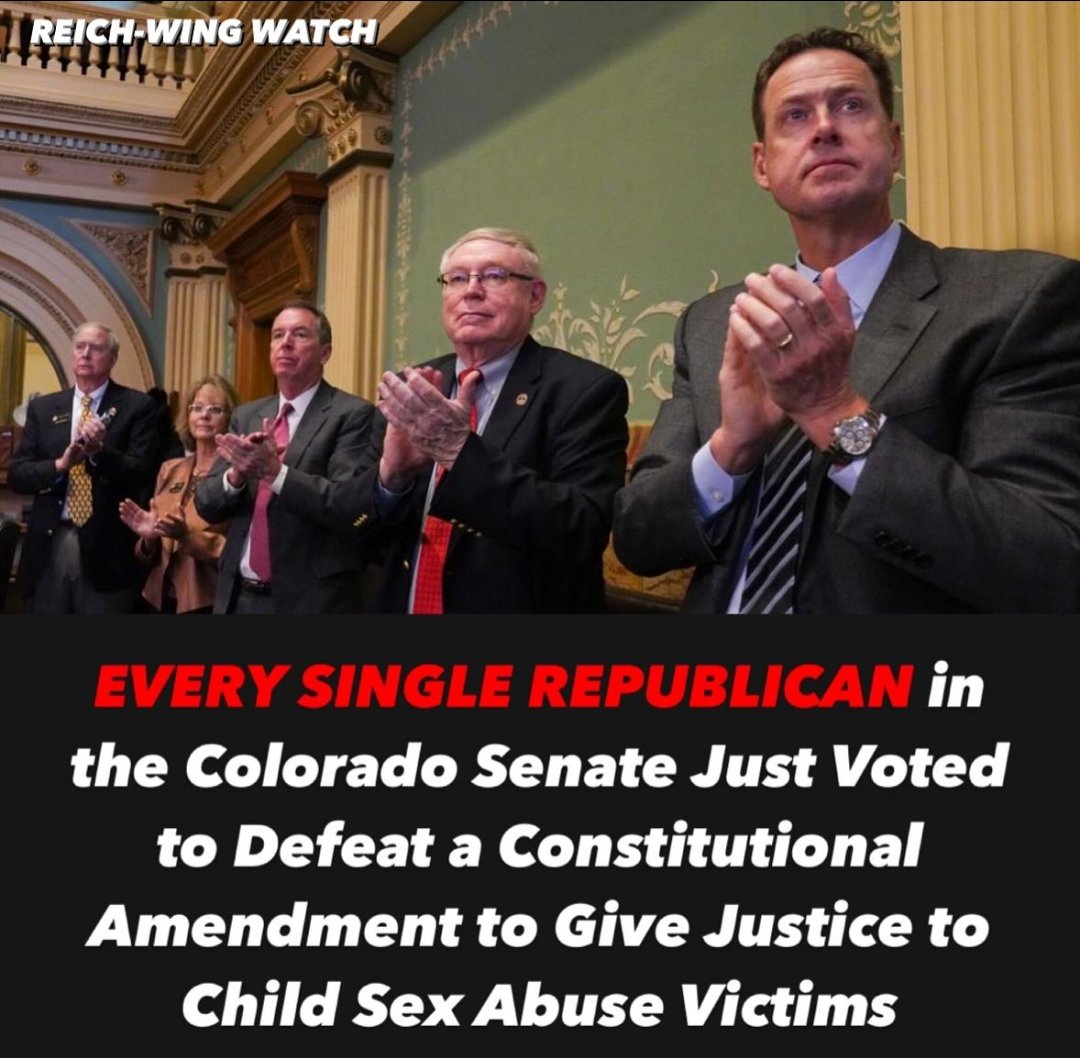 #Colorado tried to change the state constitution to remove the statute of limitations from #childsexabuse crimes. Only one Republican state senator needed to vote with Democrats to pass it; all voted it down. They know who the actual #groomers are and don't want justice served.