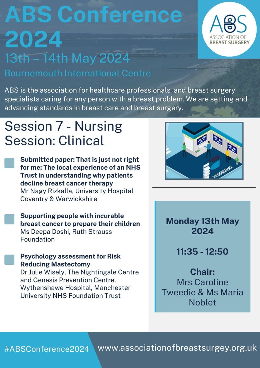 Session 7 of the #ABSConference2024 will be a nursing session looking at patient experience, decisions, and support. Register closes on 3rd May. Book here buff.ly/3Tb64Yd
