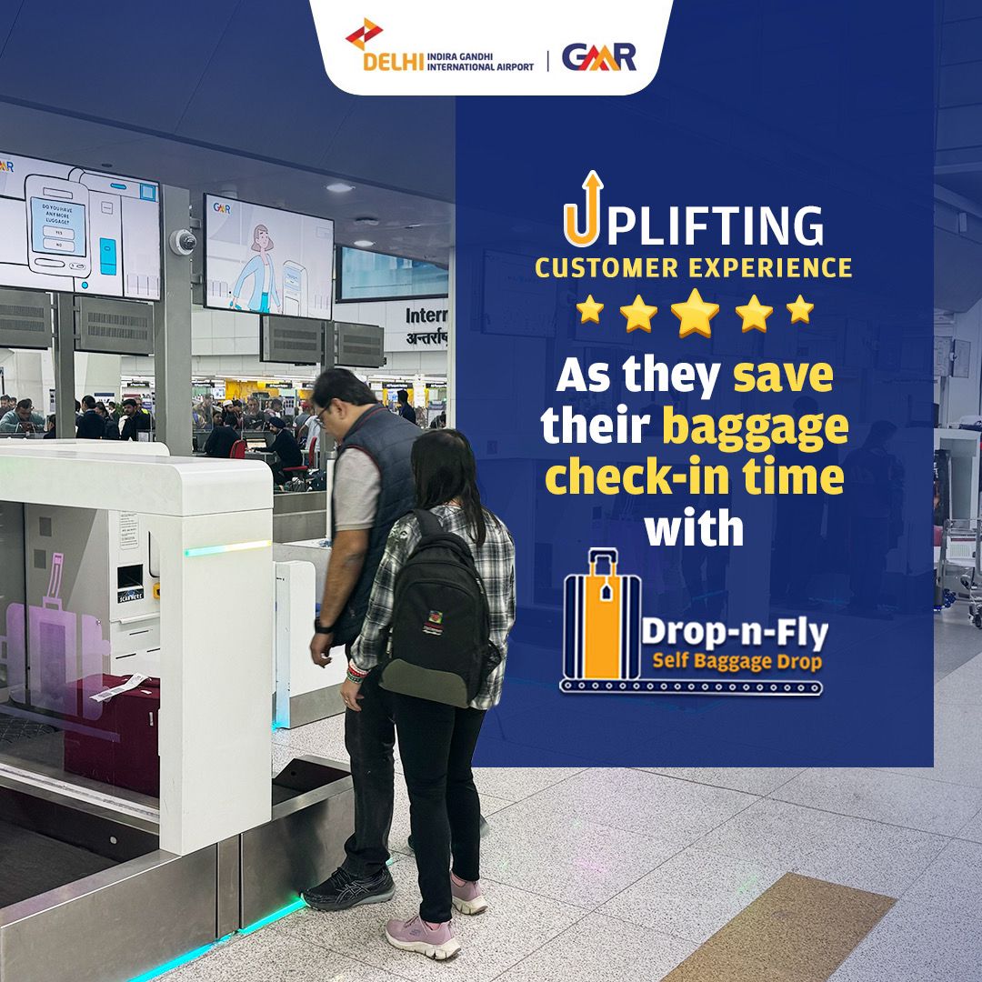 #DelhiAirport celebrates #AirportCX Week! We always believe in keeping customer experience top notch! With the Self Baggage Drop facility, we are determined to saving passengers' time at baggage check-in, so they can enjoy more at the airport. @ACIWorld #DELexperience