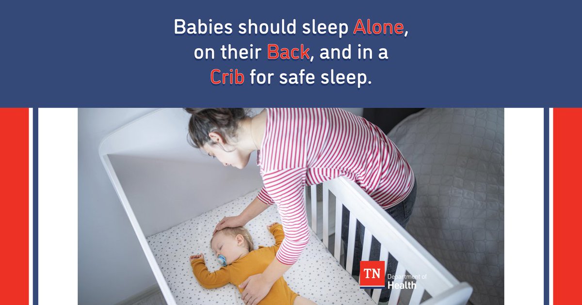 Moms, your nurturing touch extends to their safest sleeps. Keep them safe each night by remembering the ABCs of sleep: Alone. Back. Crib. Learn more: safesleep.tn.gov #SleepSafeTN #TNDeptofHealth #InfantSleep