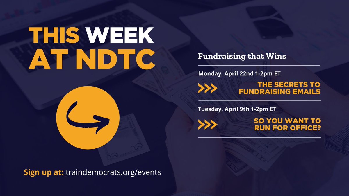 Fundraising can make or break a campaign, but it might not feel like the easiest thing to approach. This week, we've curated some virtual live trainings to help you out with the challenges of raising money and running for office. Join us: ndtc.me/3OteF3p