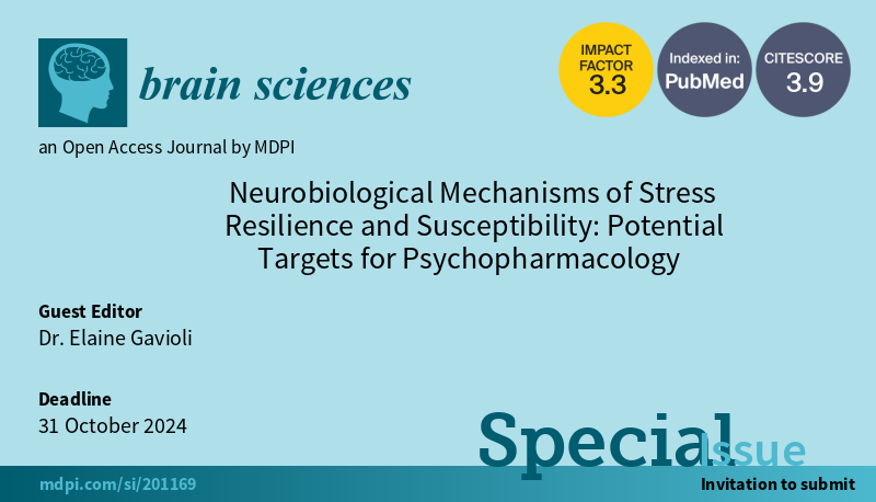 #mdpibrainsci New Special Issue Open for Submission! Neurobiological Mechanisms of Stress Resilience and Susceptibility: Potential Targets for Psychopharmacology edited by Dr. Elaine Gavioli brnw.ch/21wJ3lV @MDPIOpenAccess @MediPharma_MDP @Scilit_ #neuroscience #brain