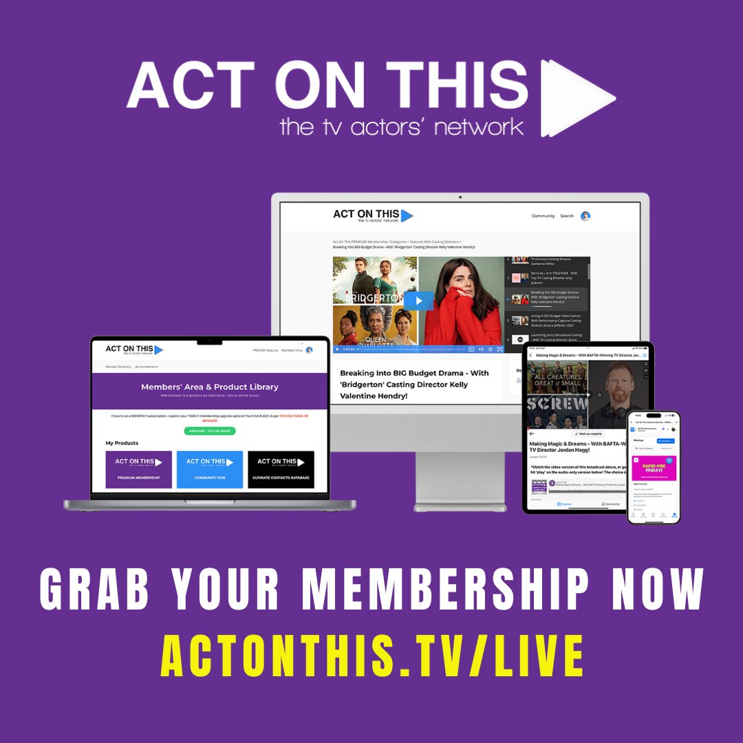 🚨 ACTORS - want 5 x 2 HOUR coaching sessions with the BIGGEST names in TV for just £5.40 each? STOP paying extortionate prices for acting workshops and come grab your Act On This membership! 👉 actonthis.tv/live 🚀 Our next 5 guests… 👇 ✅ Tues 23rd April - TOP…