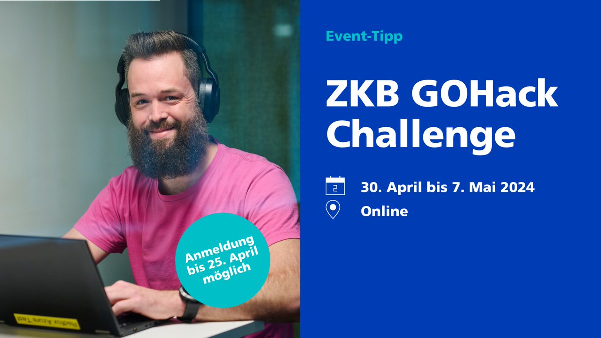 zkb_ch's tweet photo. Schlägt dein Herz für Code? Dann mach mit bei der #ZKB GOHack Challenge! Vom 30. April bis 7. Mai kannst du das neue von unserer IT entwickelte Kollaborationstool durchleuchten und dir einen Anteil am Bounty-Pool von CHF 15’000.– sichern. Hier anmelden: https://t.co/lmNdlubK4w https://t.co/zjMIWw6dpV