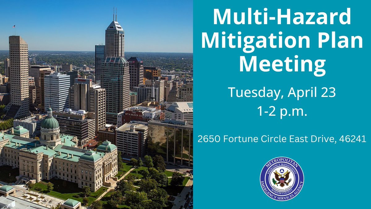 #ICYMI Marion County is updating its Multi-Hazard Mitigation Plan (MHMP) to ensure community safety in the face of disasters. Join us for the first public meeting on April 23 from 1-2 p.m. at 2650 Fortune Circle East Drive, 46241. Your input counts! #MHMP #CommunitySafety