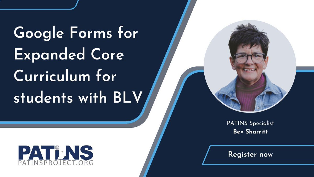 This training will combine basic knowledge of Google Forms with the Expanded Core Curriculum, connecting the dots on gathering info from team members about ECC for Blindness & Low Vision & how to SAVE TIME in the process. Register: bit.ly/4c9NV4D #PatinsIcam @BevSharritt