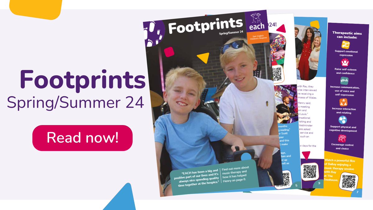 ICYMI: Footprints Spring/Summer 2024 is out now! 🌺 Learn about the importance of music therapy, hear from families we support and catch up on our latest news. Read here: bit.ly/446NHI5