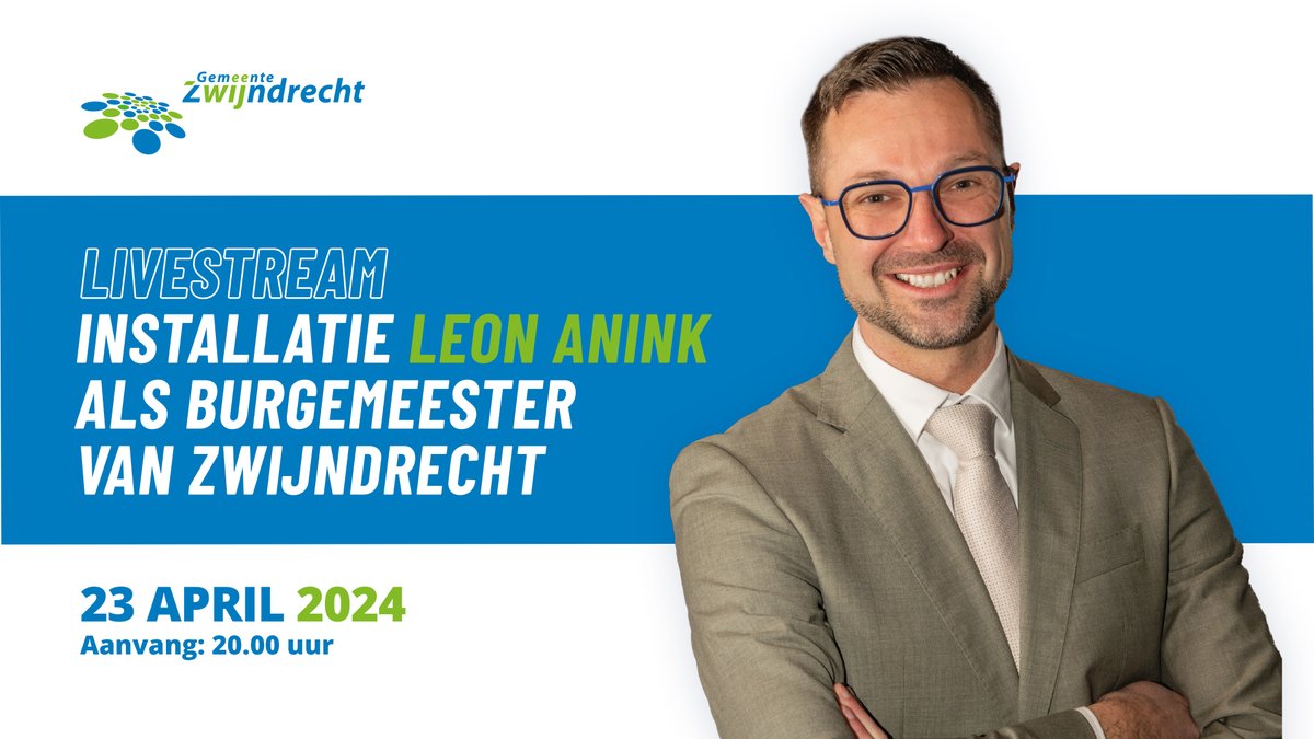 Dinsdagavond 23 april zal Leon Anink tijdens een buitengewone raadsvergadering van de gemeenteraad van Zwijndrecht worden geïnstalleerd als burgemeester van de gemeente Zwijndrecht. Volg vanaf 20.00 uur de livestream via zwijndrecht.raadsinformatie.nl. #zwijndrecht #burgemeester
