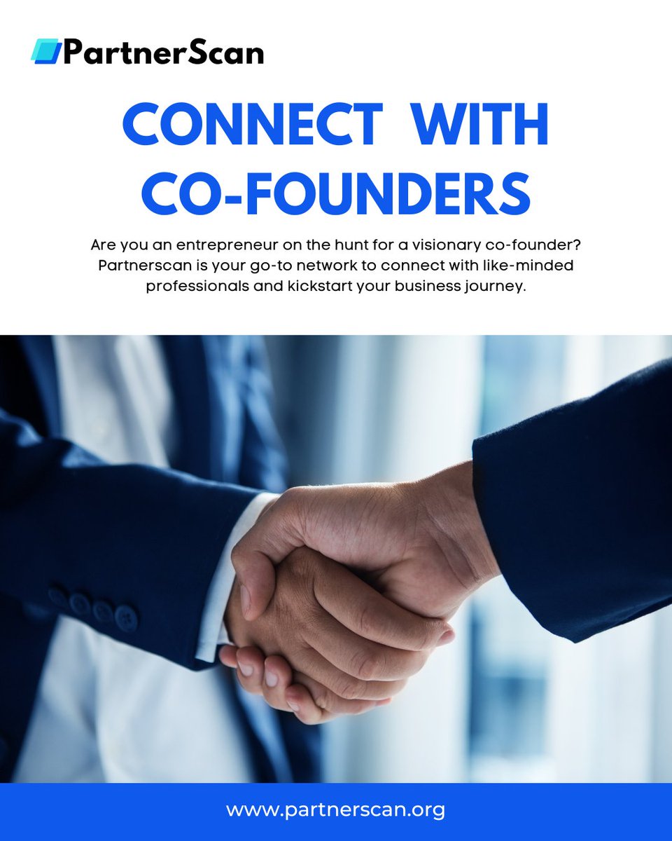 Are you an entrepreneur on the hunt for a visionary co-founder?🌐 Partnerscan is your go-to network to connect with like-minded professionals & kickstart your business journey.🤝✨

👉partnerscan.org

#CoFounderSearch #EntrepreneurLife #StartupCommunity #BusinessPartners