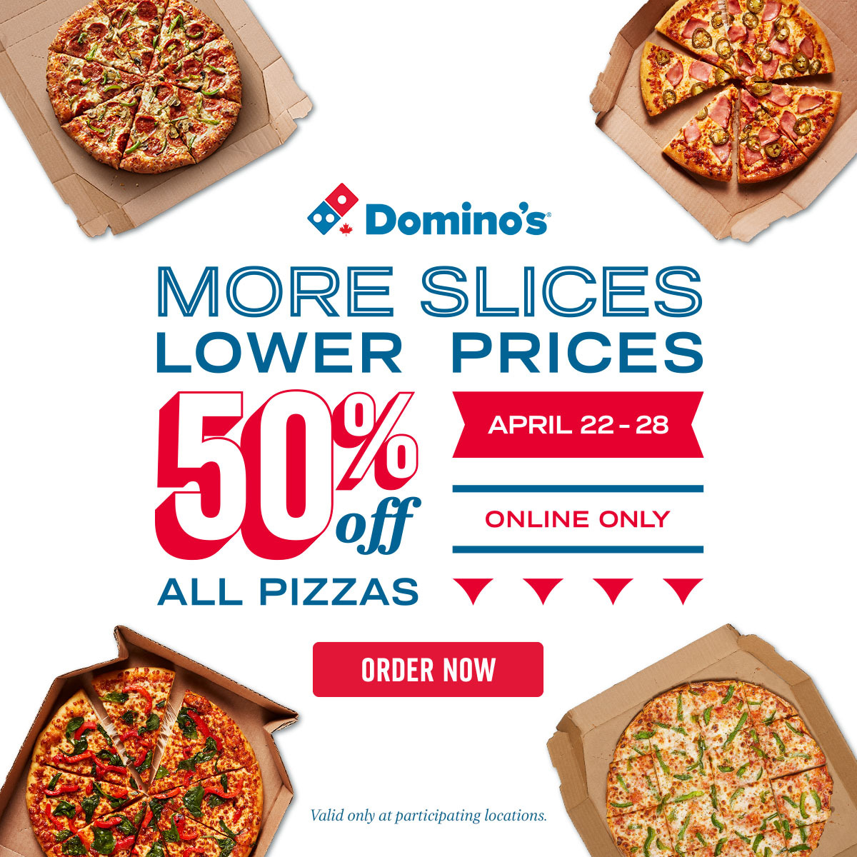 🚨 DEAL ALERT 🚨 From now until April 28th, get 50% off 🍕 ALL PIZZAS ‍🍕 at menu price!