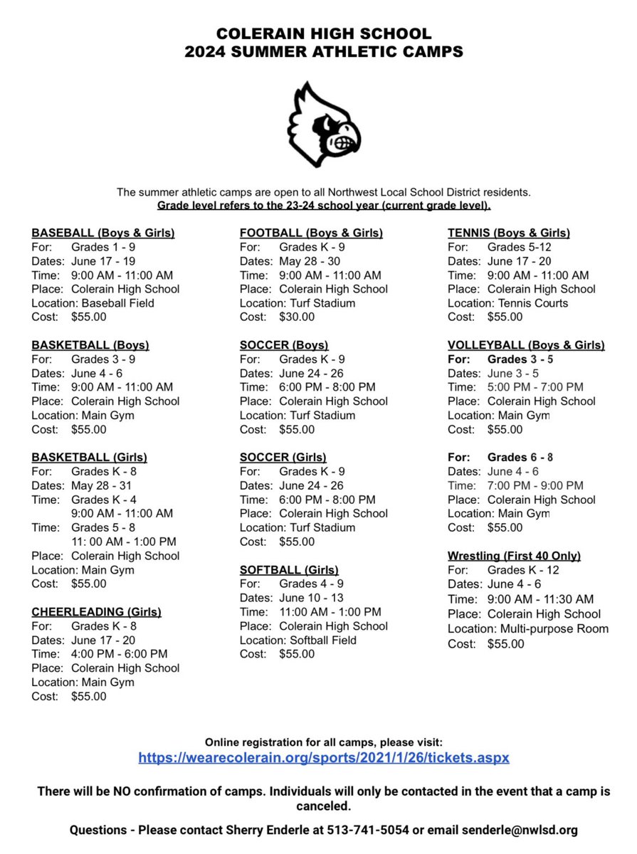 CHS Summer Athletic Camps Tickets here wearecolerain.org/sports/2021/1/…