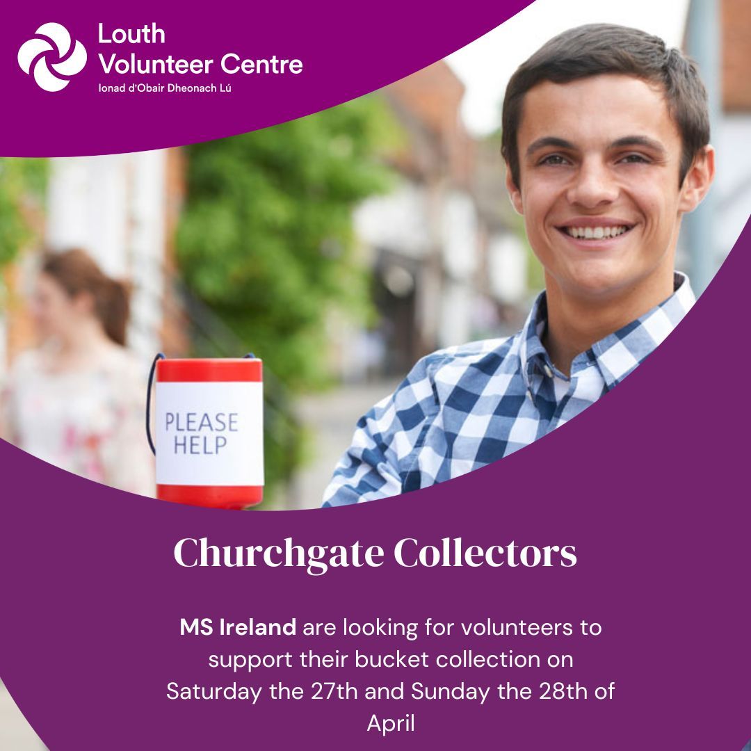 Churchgate collectors! MS Ireland are looking for volunteers to assist with their bucket collection in raising vital funds outside the church in Ardee on April 27th and 28th. 1 hour once off. To learn more, click here: buff.ly/3xOHEvC #volunteerlouth #bucketcollectors