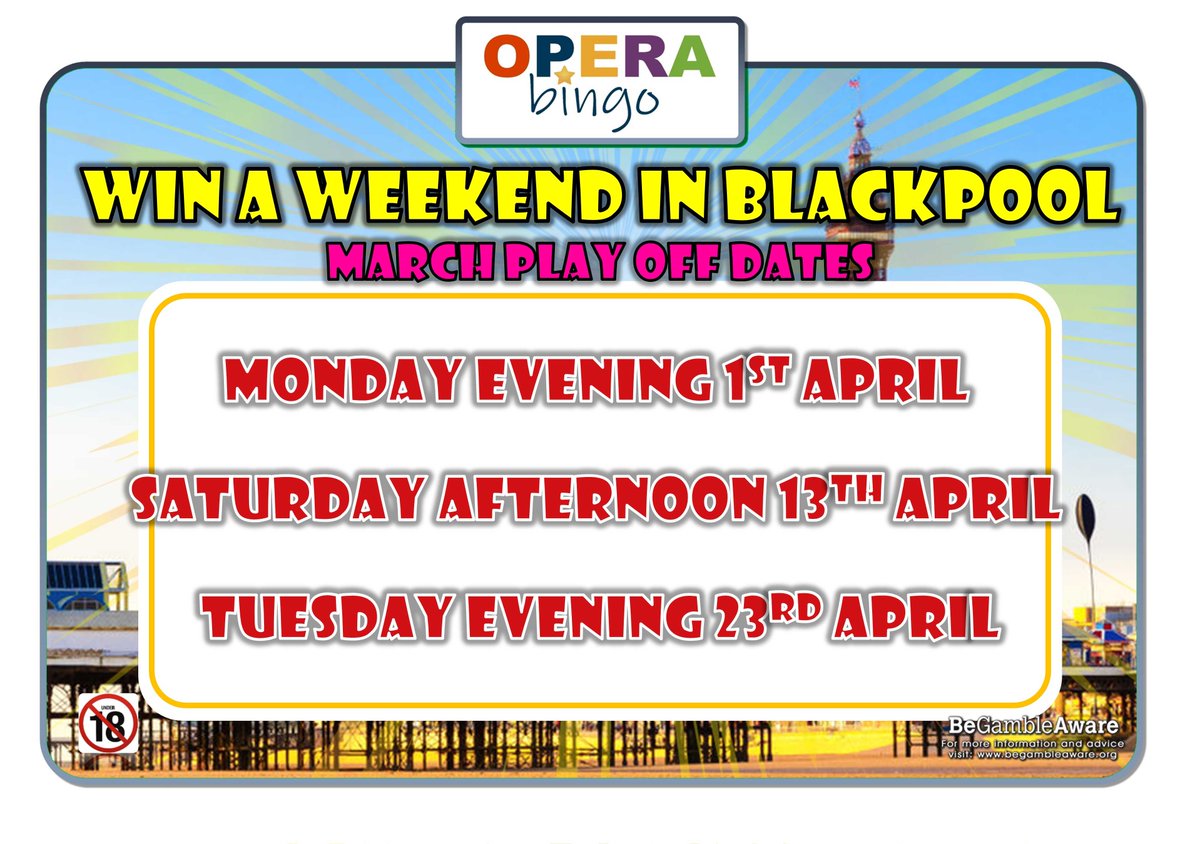 Opera_Bingo's tweet photo. 🌞𝗕𝗟𝗔𝗖𝗞𝗣𝗢𝗢𝗟 𝗛𝗢𝗟𝗜𝗗𝗔𝗬𝗦 𝗔𝗥𝗘 𝗕𝗔𝗖𝗞🌞
Blackpool Holidays are back at Opera Carlisle!!
Join the Opera Crowd as we take over Blackpool. Play in our 𝗙𝗥𝗘𝗘 𝗕𝗟𝗔𝗖𝗞𝗣𝗢𝗢𝗟 play-off game to win.
Please play responsibly - https://t.co/0LYfdhs68s - 18+ Only https://t.co/B6o2uWu69i
