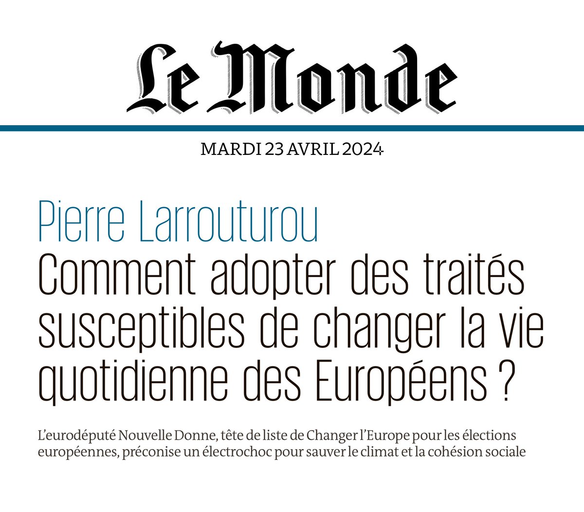 larrouturou's tweet photo. L'Europe a besoin d'un nouveau départ.

Il est temps d'organiser un référendum européen pour rompre avec toutes ces années où l'Europe s'est construite sans les peuples.

Ma tribune à lire dans @lemonde ✍️ https://t.co/lUq1sLtDnJ