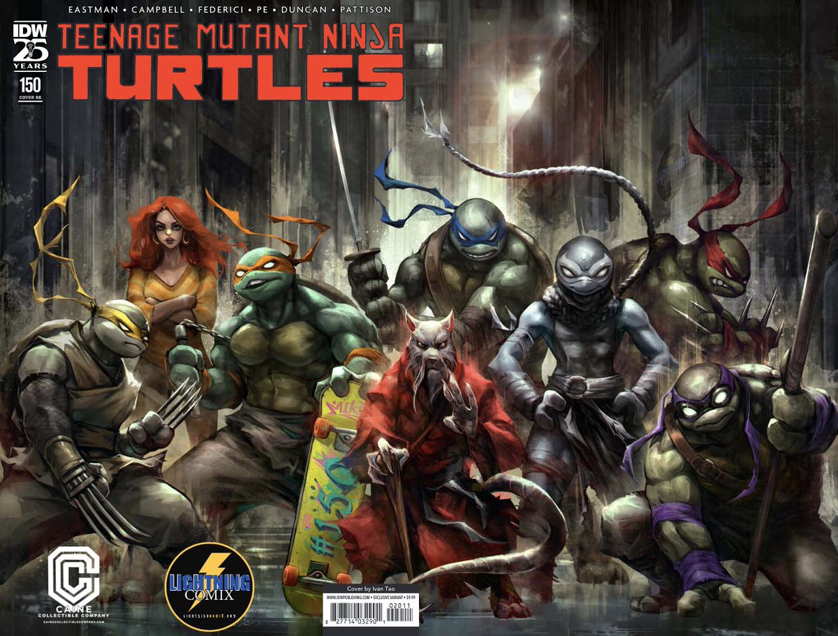 TWO DAYS TILL #TMNT150!

To celebrate #TheRoadto150 run by @mooncalfe1, we're doing a countdown of the RETAILER EXCLUSIVE covers.

Today, a cover from @Ivantao_art for @LightningComix & Caine Collectibles.

At your LCS on April 24: comicshoplocator.com
#TMNT #VariantCover