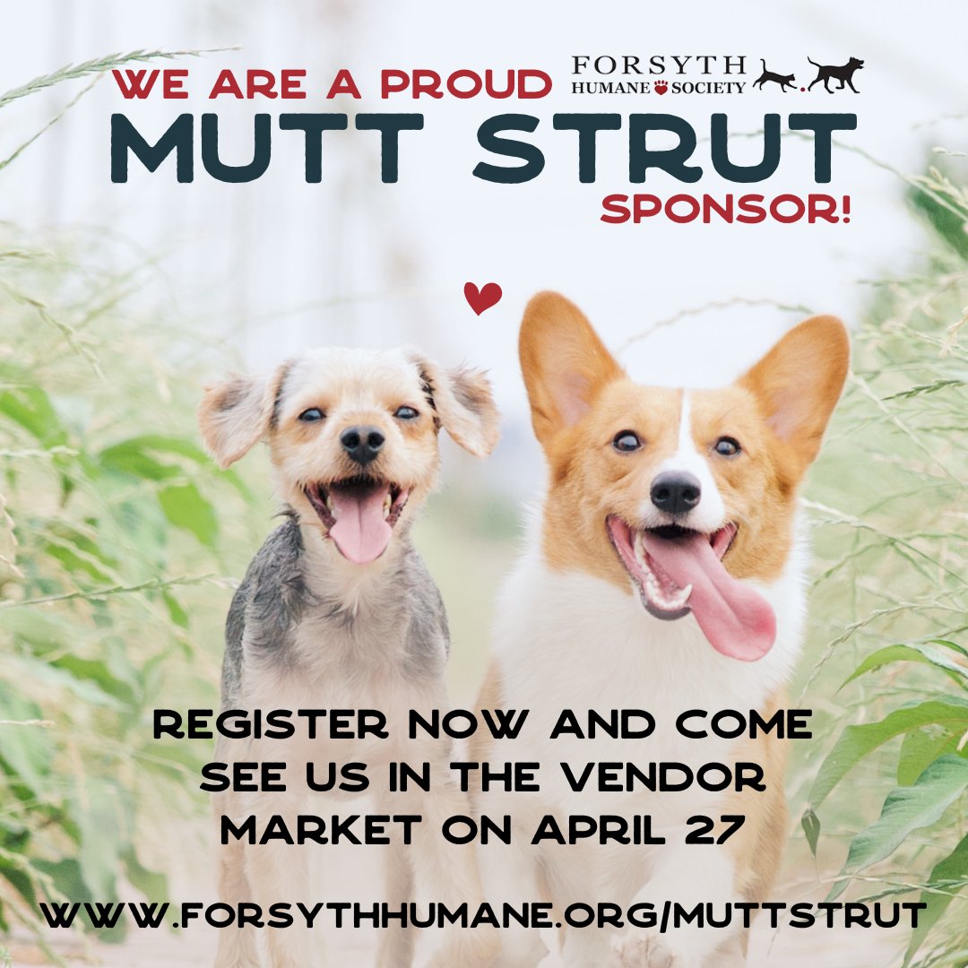Don't forget to register for the Mutt Strut this Saturday! Hope to see you there! 🐶 #8thAnnualMuttStrut #April27th #ForsythHumaneSociety #5kWalkandRun #MuttStrut #CrowneOaks