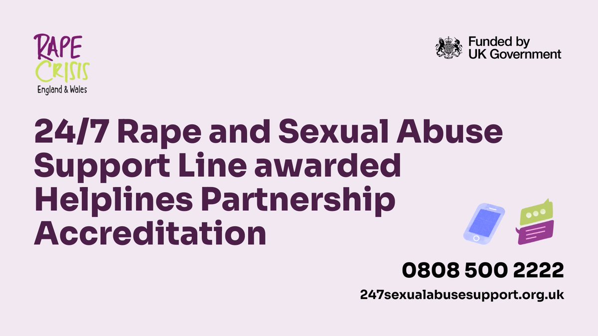 We are delighted to announce that our 24/7 Rape and Sexual Abuse Support Line has been awarded the Helplines Standard by Helplines Partnership - the nationally recognised quality standard that defines & certifies best practice in helpline work. Read more: ow.ly/2gbN50Rk0Z5