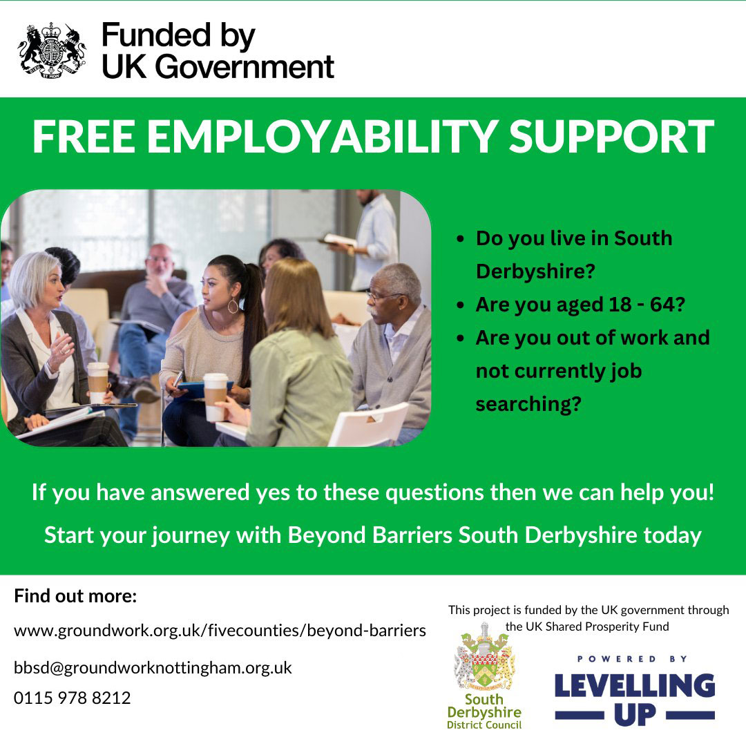 #FREE employability support programme available to people in #SouthDerbyshire aged 18-64 who are out of work and not job seeking.