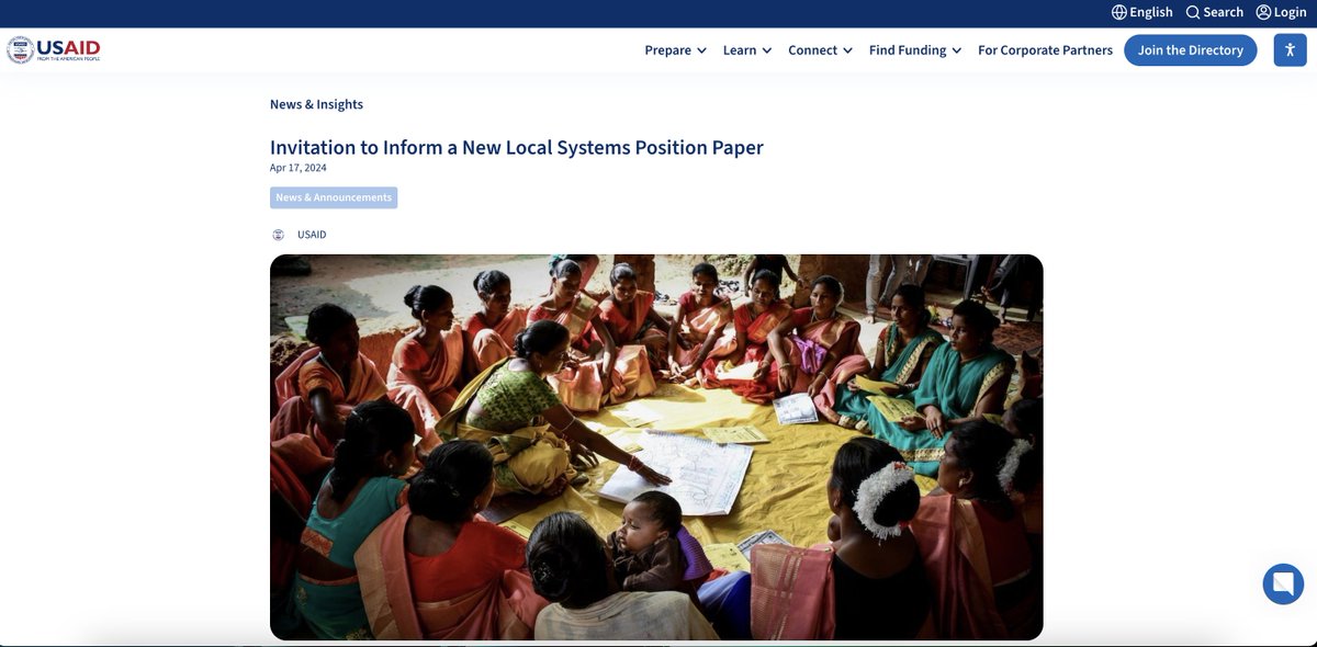 Inform a new @USAID 'Local Systems' position paper! The Paper will unpack systems practice, address some of the persistent barriers that hamper systems thinking, and highlight practices and mindsets that can help development and humanitarian actors ⤵️ workwithusaid.gov/en/blog/invita…