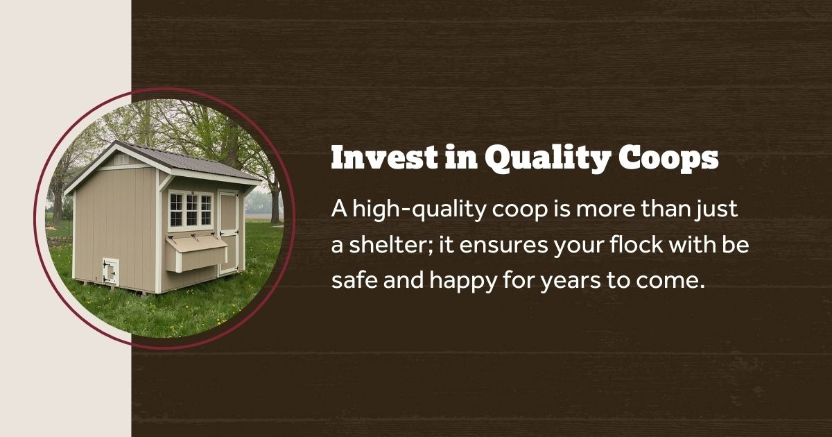 A chicken coop should be a long-term investment. 

Select materials designed to weather the elements and stand the test of time, guaranteeing a safe haven for your chickens year after year. 
hubs.ly/Q02nmH9V0

#coops #chickencoops #backyardchickens