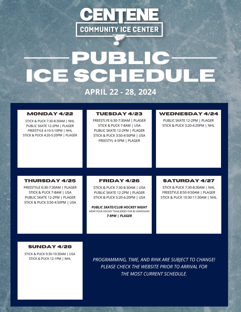 Public Ice Schedule April 22-28, 2024