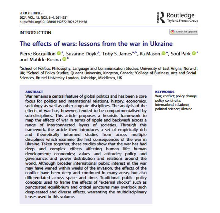 🗞️What are the effects of wars?  On policy, on society? 

The traditional public policy approach has been to use terms such as 'punctuated equilibrium' or 'critical juncture'.....

In the a new piece with <a href="/PolicyStudiesTF/">Policy Studies</a>, we suggest that this doesn't really capture the