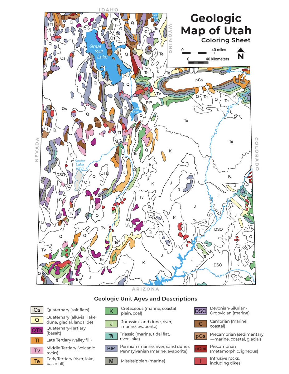 Geologic maps use a combination of colors, lines, and symbols to depict the relative age, composition, and relationships among rocks and sediments at and near the earth’s surface. Click here to download and print the color-by-number activity–ow.ly/RB0U50PMReH #mappingmonday