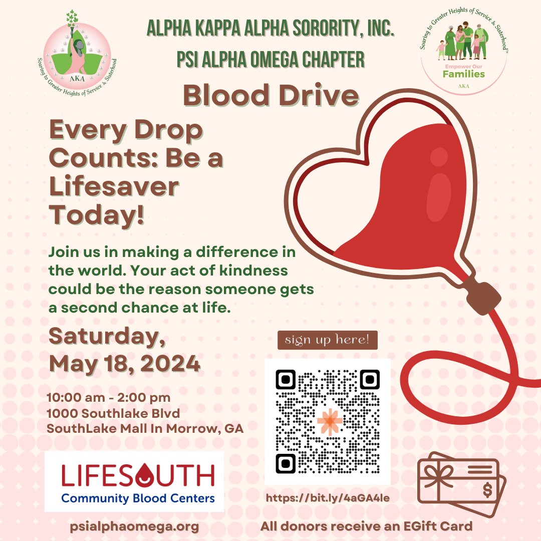 Give someone a second chance at life. Give Blood! #AKA1908, #TuneInSAR, #SoaringWithAKA #empowerourfamilies