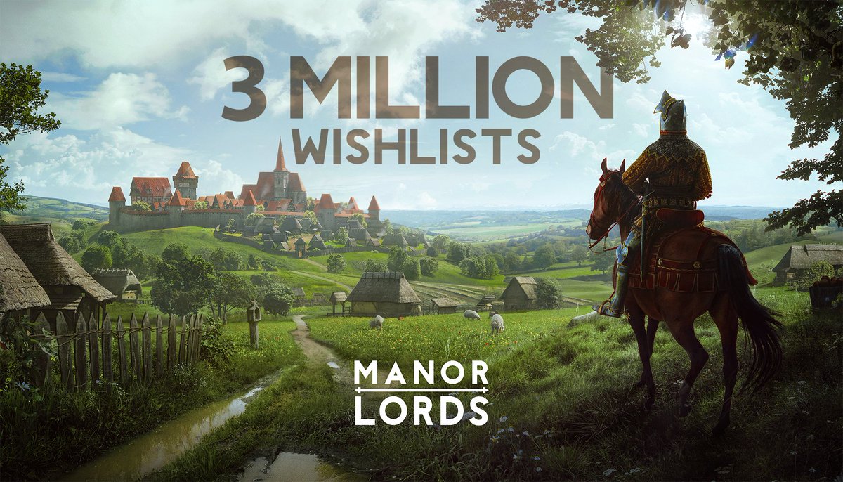 What a week it’s been for Manor Lords. We’ve watched in awe as wishlists rocketed from 2.5 million to an amazing 3 million. 

Thanks to everyone who’s joined us on this journey — let’s keep the momentum going as launch day approaches on April 26.