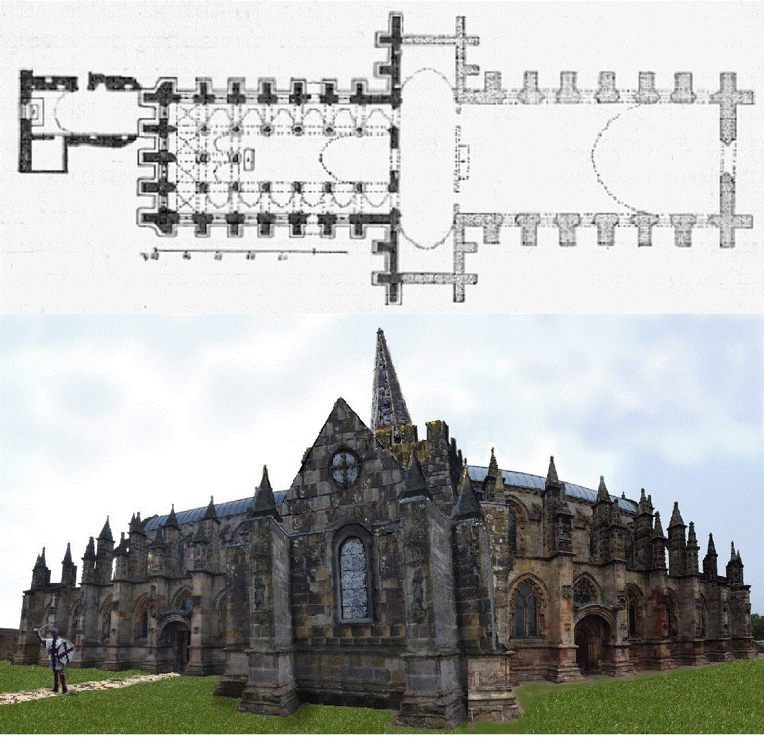 Melrose Abbey (Scotland) @UndisScot image & reconstruction mock-up. Its surprising how much the restored flying buttresses at Melrose remind me of the buttress work at Rosslyn & how even grander Rosslyn could have been if it had been completed to original Plan. #MelroseAbbey