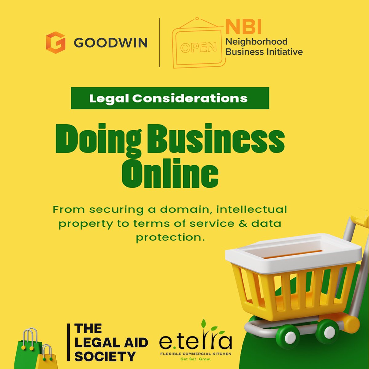 May 21. A webinar on legal considerations when doing business online.

#freelegaladvice #legalexperts #legalwebinar #legaladvice 
#nyccommercialkitchen #sharedkitchen #commercialkitchen #nycsharedcommercialkitchen #nyckitchenrental #nycrentalkitchen #harlemny #eterrakitchen