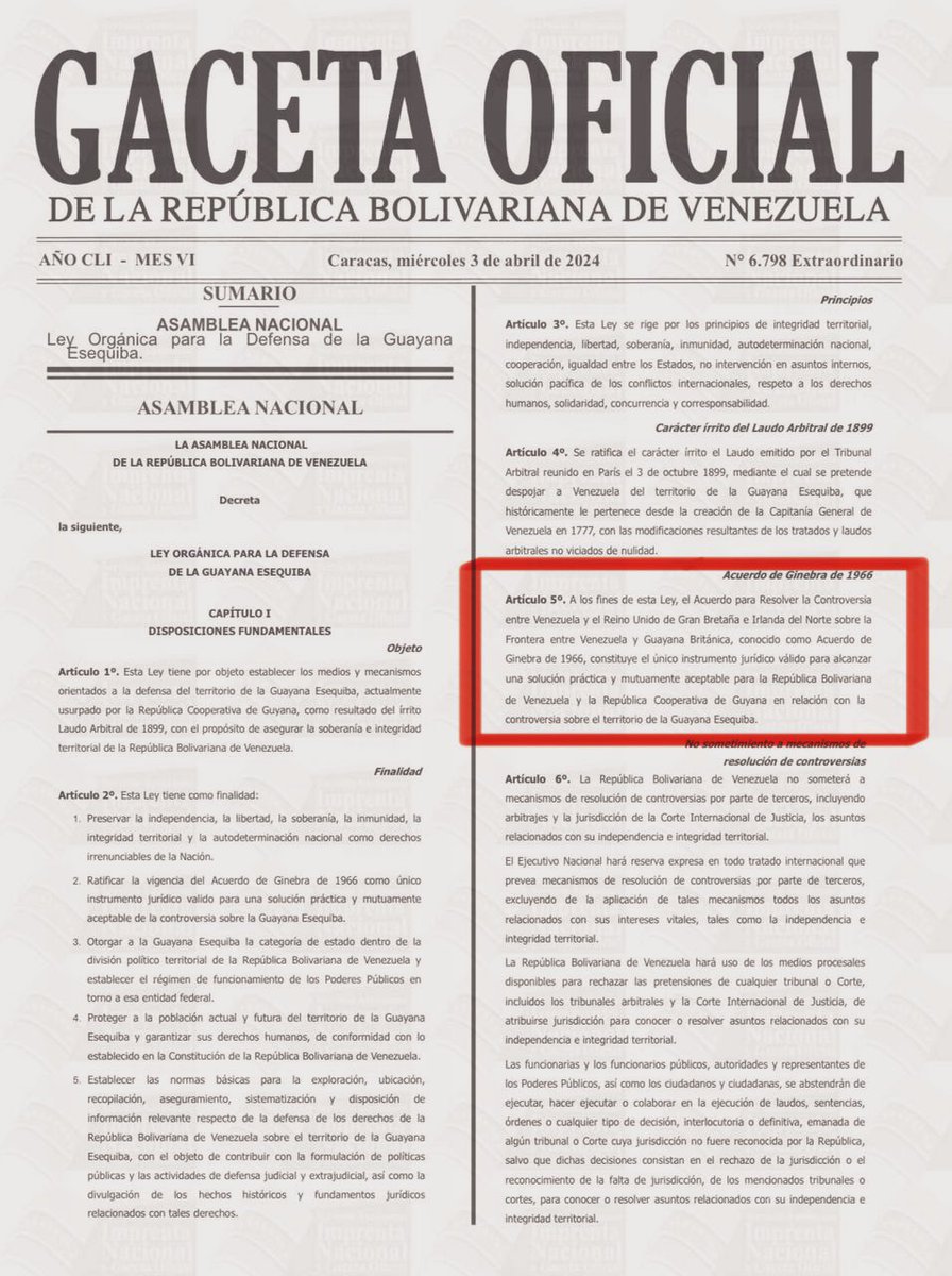 vladimirpadrino's tweet photo. ¡El Acuerdo de Ginebra es el único instrumento válido que nos permitirá alcanzar una solución práctica y mutuamente aceptable para ambas partes en relación al territorio Esequibo! 
Así lo establece el artículo 5 de la Ley Orgánica para la Defensa de nuestra Guayana Esequiba. ¡Este es el camino!