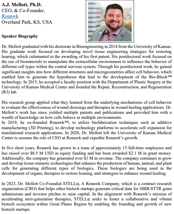 We are excited to share that AJ Mellott, PhD will be presenting at Sree Chitra Tirunal Institute for Medical Sciences and Technology, Trivandrum India on 4/24/24 at 10:30AM local time. FYI that is 1AM Eastern bit.ly/49EBwTS #tissueengineering