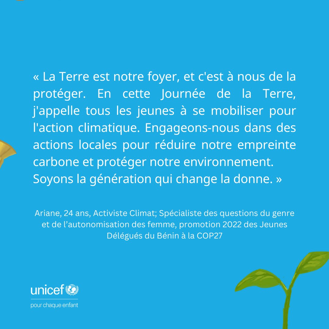 UNICEF_Benin's tweet photo. 📲 Vous avez reçu de nouveaux messages!

En ce #JourdelaTerre 🌍, les jeunes délégués du Bénin à la conférence des Nations Unies sur les changements climatiques partagent avec vous leurs rêves et aspirations pour notre chère planète.

Lisez leurs messages ici! ⬇️
 
#COP27 
#COP28 https://t.co/i0WSMOWTr3