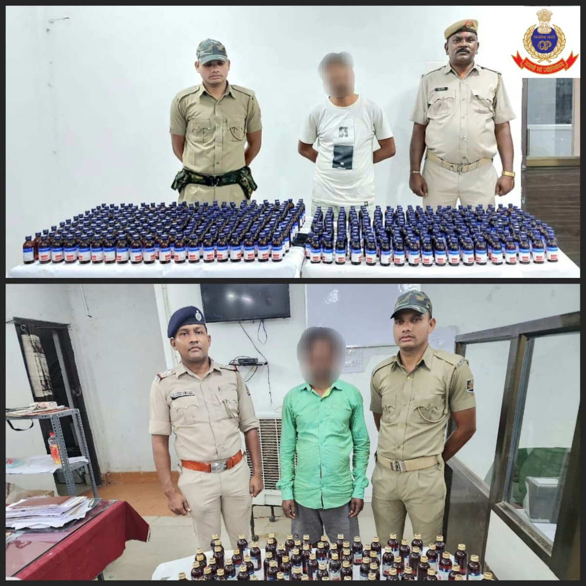 Anti-Narcotics Drive!! Turekela PS Team led by OIC R Sahu apprehended 02 accused persons involved in procuring & selling of illegal cough syrup. Total 554 bottles of cough syrup & Nitrosum tablets seized from their possession.