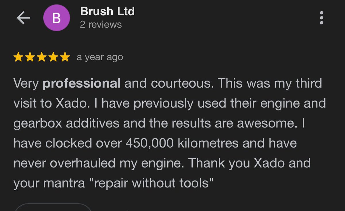 We love it when you love us. A car with 450,000 kms on the road and still no engine overhaul done! That is the XADO way! #XadoCares