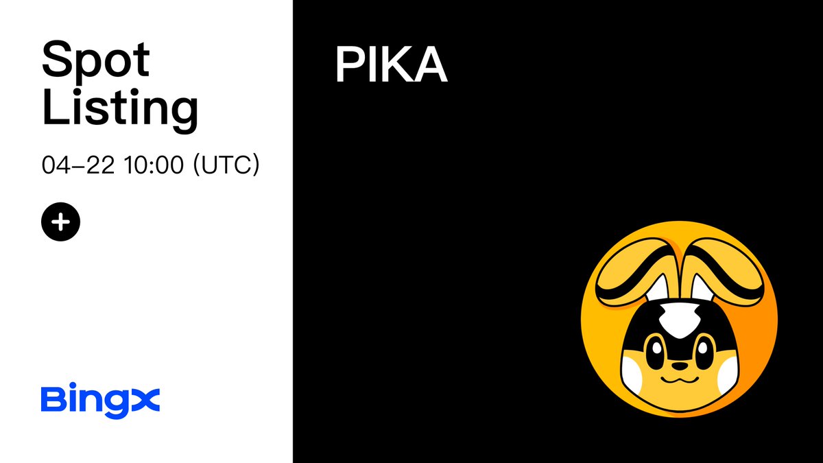 📢 Pikamoon (PIKA) Coin is now Listed on BingX Spot @PikaMoonCoin 
Deposit: 2024-04-21, 10:00 (UTC)
Trading: 2024-04-22, 10:00 (UTC)
Withdrawal: 2024-04-23, 10:00 (UTC)

bingx.com/en-us/support/…
bingx.com/en-us/spot/PIK…
