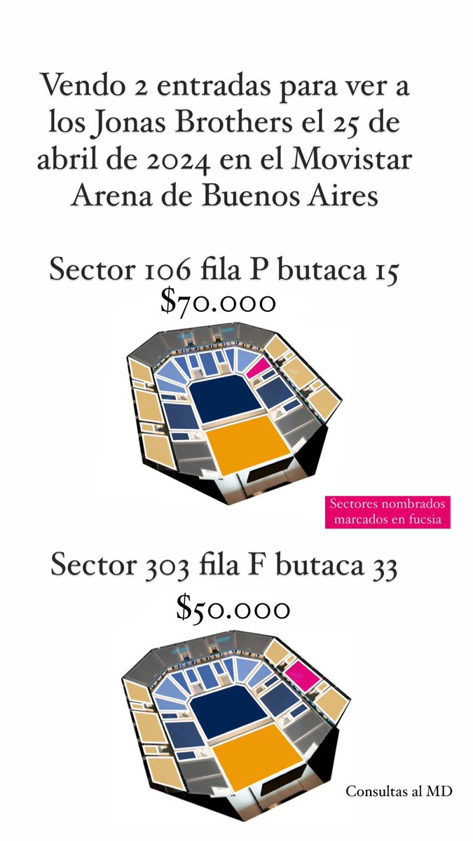 Vendo 2 entradas para ver a los Jonas Brothers el jueves 25 de abril en el Movistar Arena de Buenos Aires! #JonasBrothers #tickets #concierto #MovistarArena #entradas