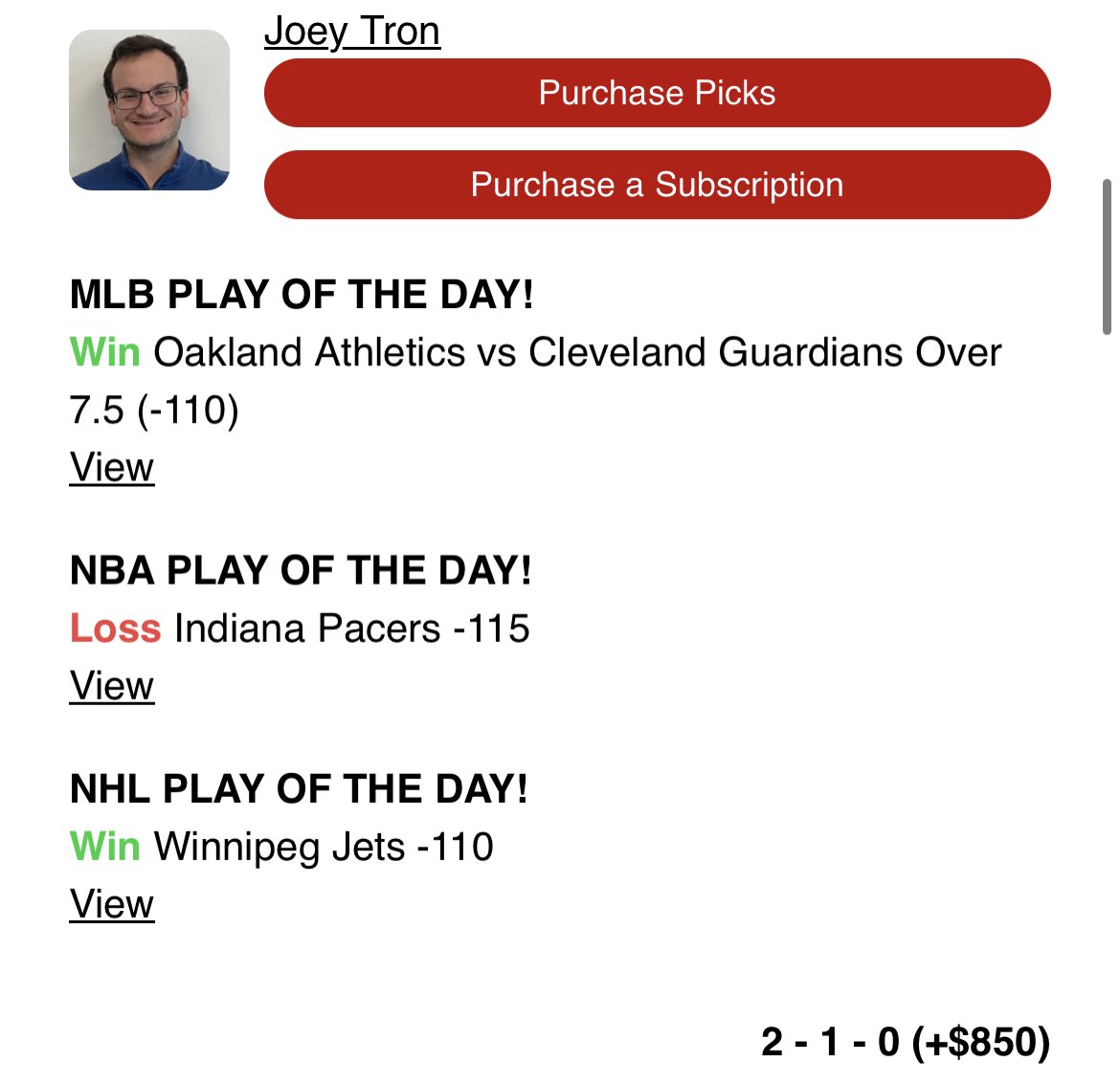 JoeyTron_'s tweet image. Tron: The Free Play
🏒 Stars ML (-135)
pickadvisor.com/handicappers/j…

I have 3 plays above… Coming off a 67% WINING WEEKEND and am on a 9-4 RUN my L13 plays. Let’s have a day!!

#SportsBettingTwitter #GamblingTwitter #SportsPicks #SportsPlays #FreePick #NHL #NBA #MLB