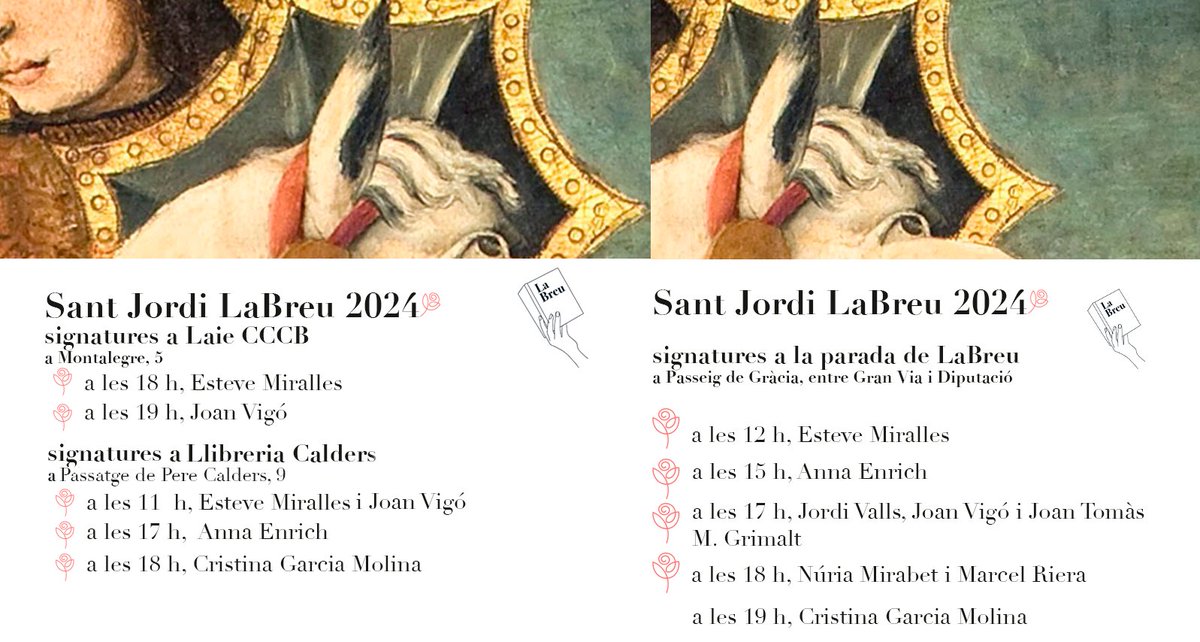 Aquestes són les signatures de @LaBreuEdicions demà, #santjordi24 #SantJordi #diadelllibre #DiaDelLlibre #DiadaSantJordi @cultura_cat @bcncultura @bcnliteratura @laietana @laiecccb