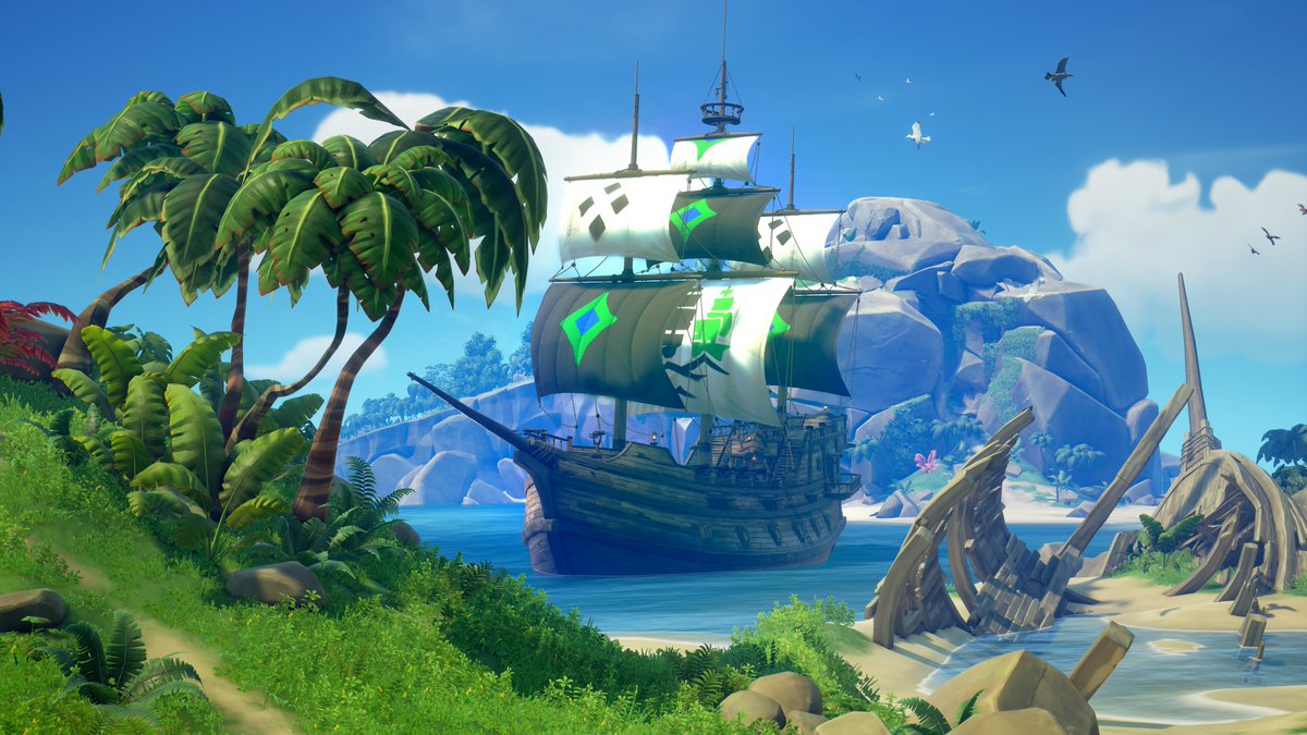 Behold, the New Dawn Sails! To celebrate Sea of Thieves arriving on @PlayStation 5 on April 30th, pirates who set sail during Season 12, on any platform, will find these sheets automatically added to their Ship Customisation Chest. 💙🖤💚