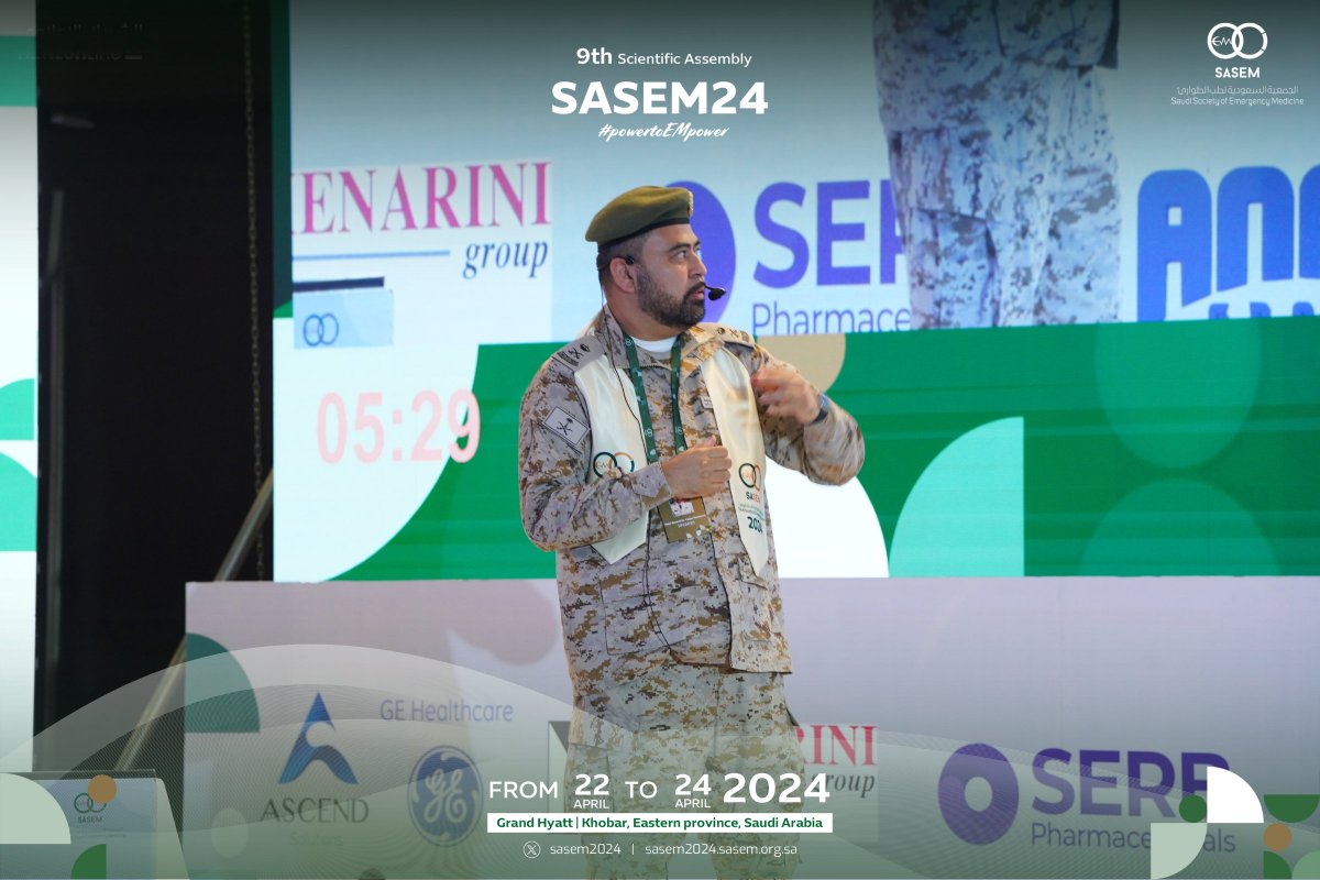 sasem2024's tweet photo. Military Staff Deployment in Emergency
Maj. Gen. Dr. Yasser Mandoura

“During a military mission, we have managed to initiate the response to a trauma victim within 10 minutes, resuscitation within 20 to 30 minutes, finally damage control surgery would be achieved within 2 hours if indicated.” 
#SASEM2024 #powertoEMpower