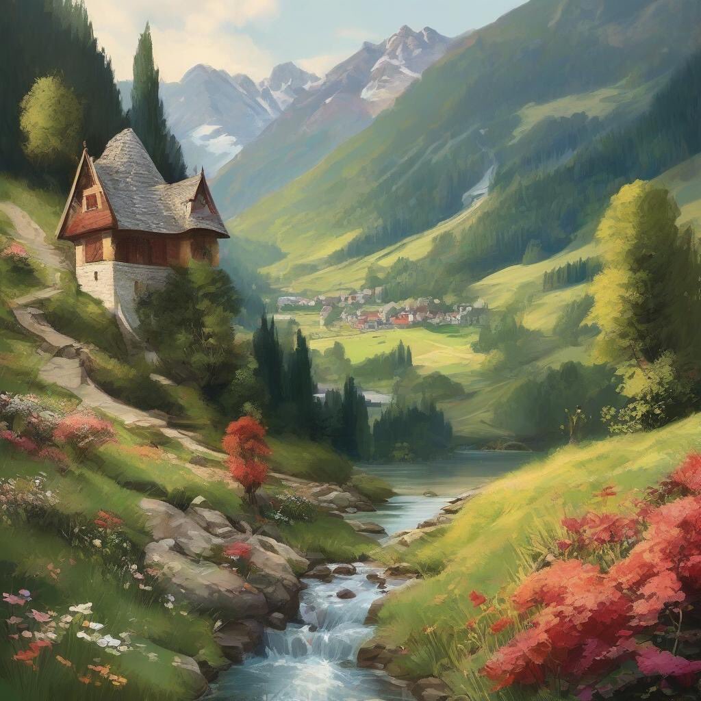 Panting of picturesque landscape showcasing the beauty of Austria 🇦🇹 

#aiart