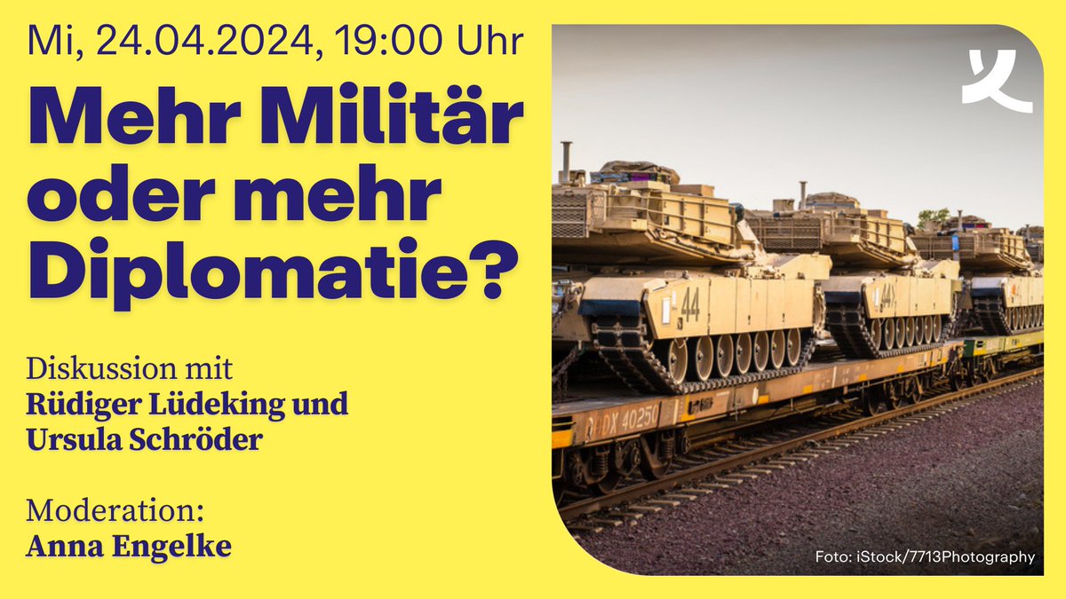 📢 Nicht verpassen! In wenigen Minuten startet unsere Veranstaltung „Mehr Militär oder mehr Diplomatie?“ im @KoerbeForum. Mit dabei: Friedensforscherin @UC_Schroeder, Botschafter a.D. @LudekingRudiger & @EngelkeAnna. 👉 Ab 19:00h startet der Livestream: t1p.de/6k4jq