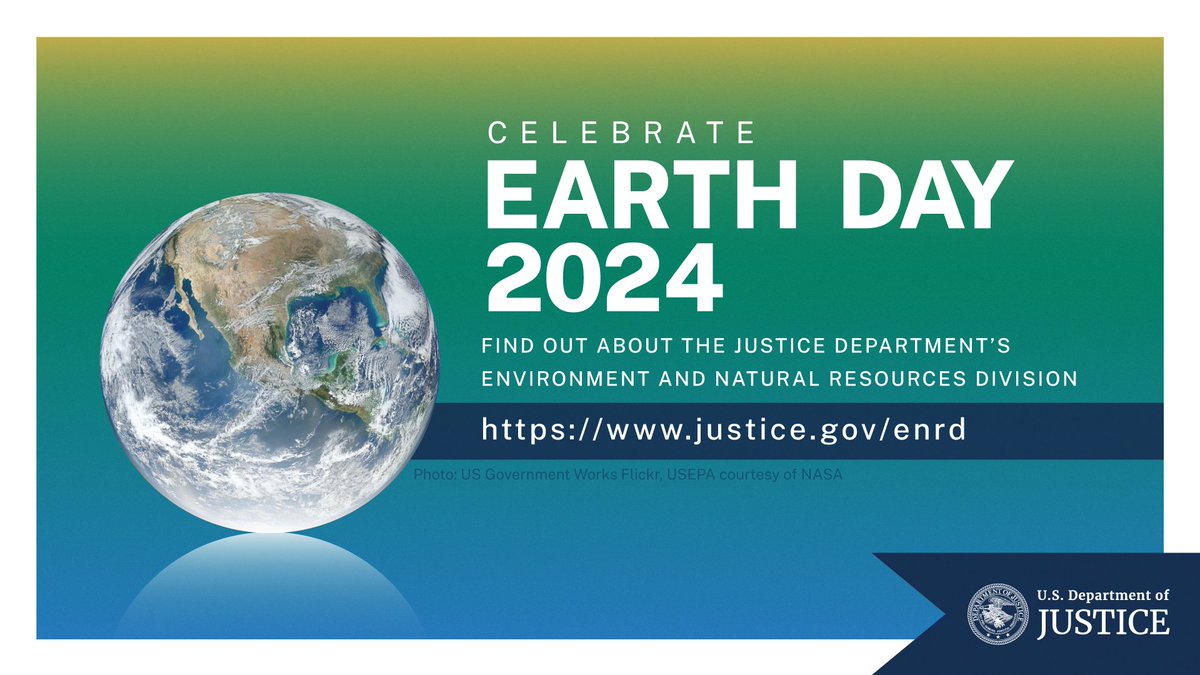 Happy #EarthDay! DOJ’s Environmental and Natural Resources Division protects planet Earth by enforcing environmental laws such as the Clean Air Act, Clean Water Act, and more. Learn more about the division’s environmental justice work at justice.gov/enrd