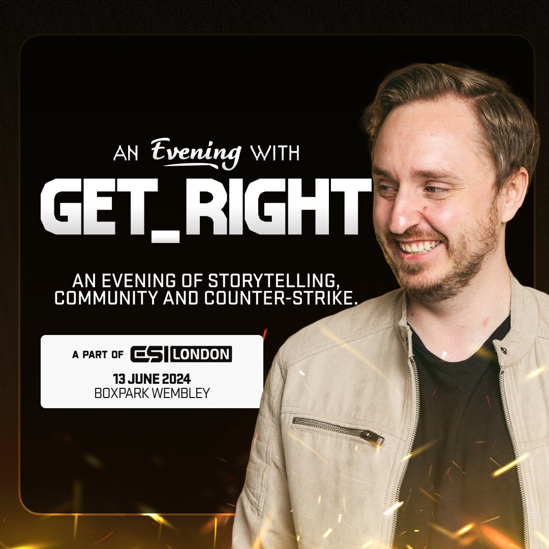 ‘An Evening With @GeT_RiGhT’ to take place alongside ESI London 2024 & the Blast Premier Spring Final 'This offers fans a unique opportunity to hear firsthand from one of the greatest players in CS history' - @sam_s_cooke of @esportsinsider Read more: esports-news.co.uk/2024/04/22/esi…