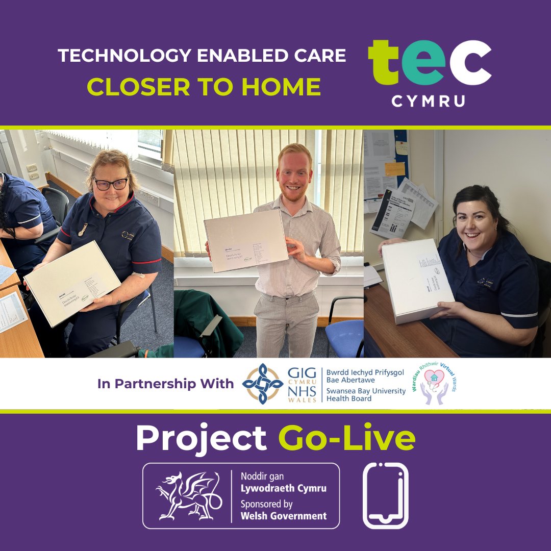 Telehealth are commencing their go-live in Swansea Bay University Health Board's virtual ward service and supporting the delivery of safe and effective healthcare closer to home.
Stay tuned for more updates as we evaluate its impact! Or visit: teccymru.wales/telehealth