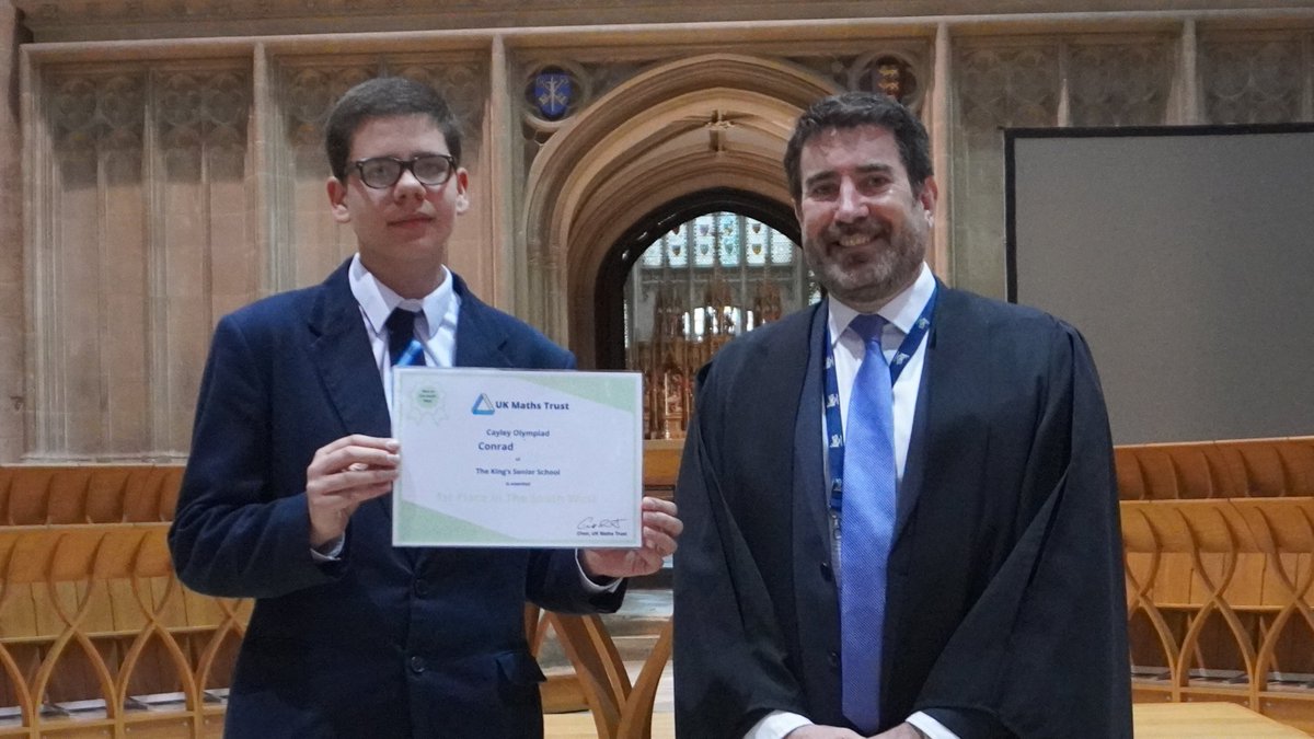 Many congratulations to Conrad in Yr9 who received the highest score in the SW region for the Cayley Maths Olympiad Challenge 👏🏆 @UKMathsTrust @KSGEnrichment #DiscoveringKingsTalent