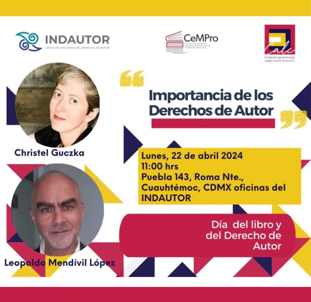 CeMProMx's tweet image. ¡Hoy a las 11:00 am., en las oficinas del @IndautorMexico! ©️📖

En la biblioteca, planta baja.

No se lo pierdan ¡Allá nos vemos! 😉

@CALC_MX @ChristelGuczka @leopoldomendivi