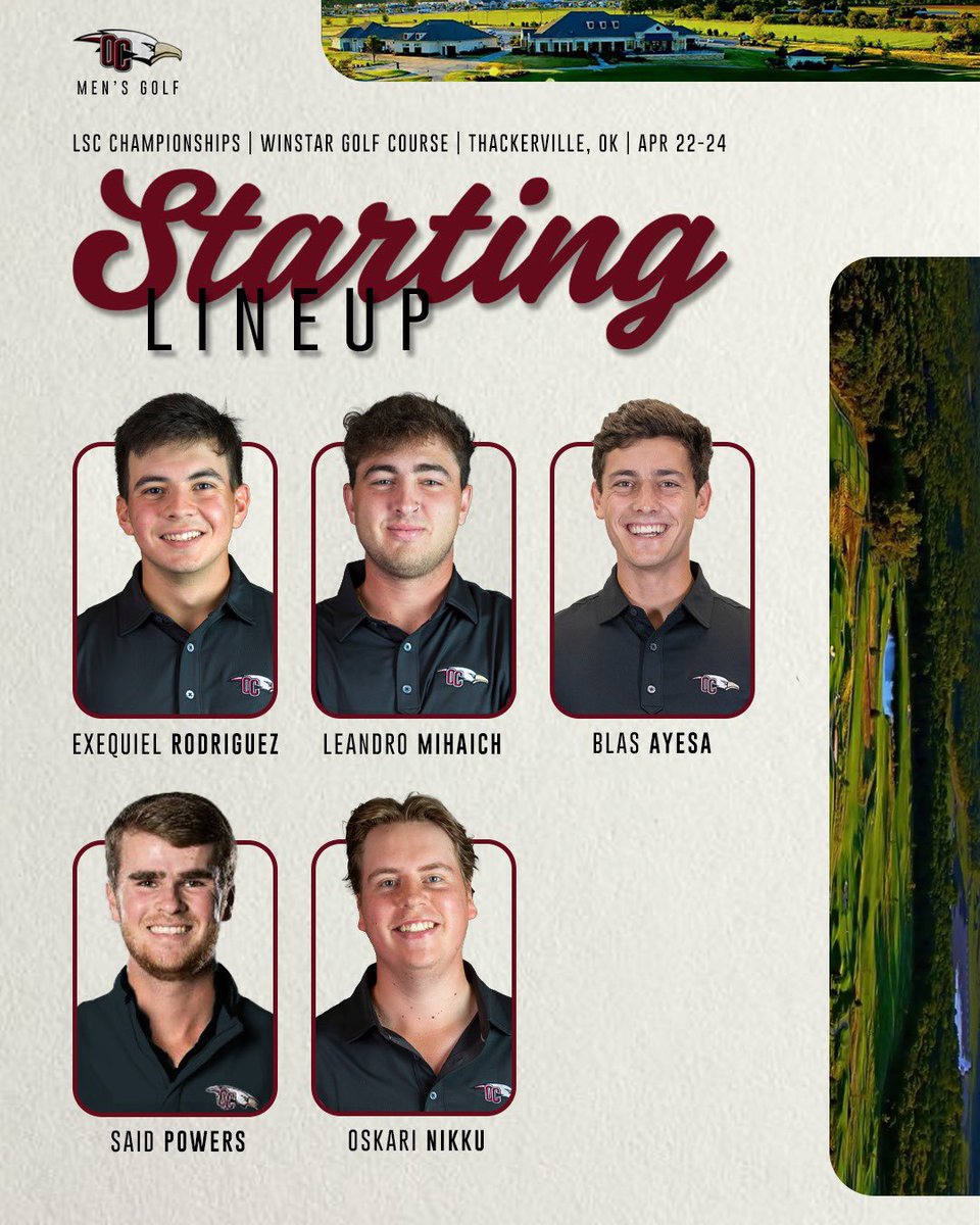 No. 6 @OCEAGLESGOLF is underway in Thackerville, at the @LoneStarConf men’s golf championships! 📊: results.golfstat.com/public/leaderb… #TalonsUp⛳️